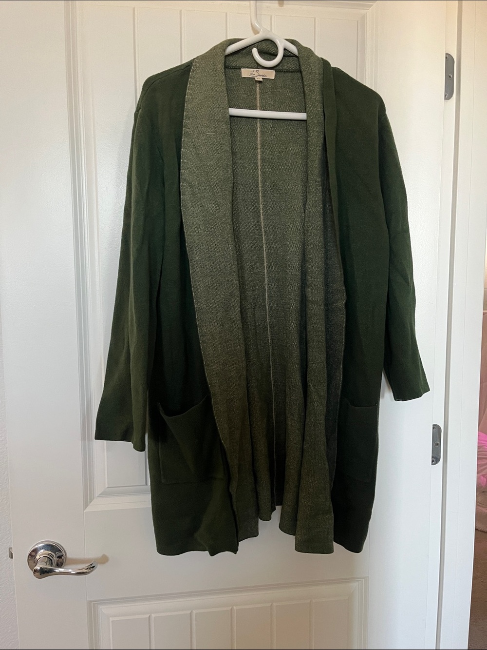 Open-Front Olive Green Women’s Cardigan with Pockets